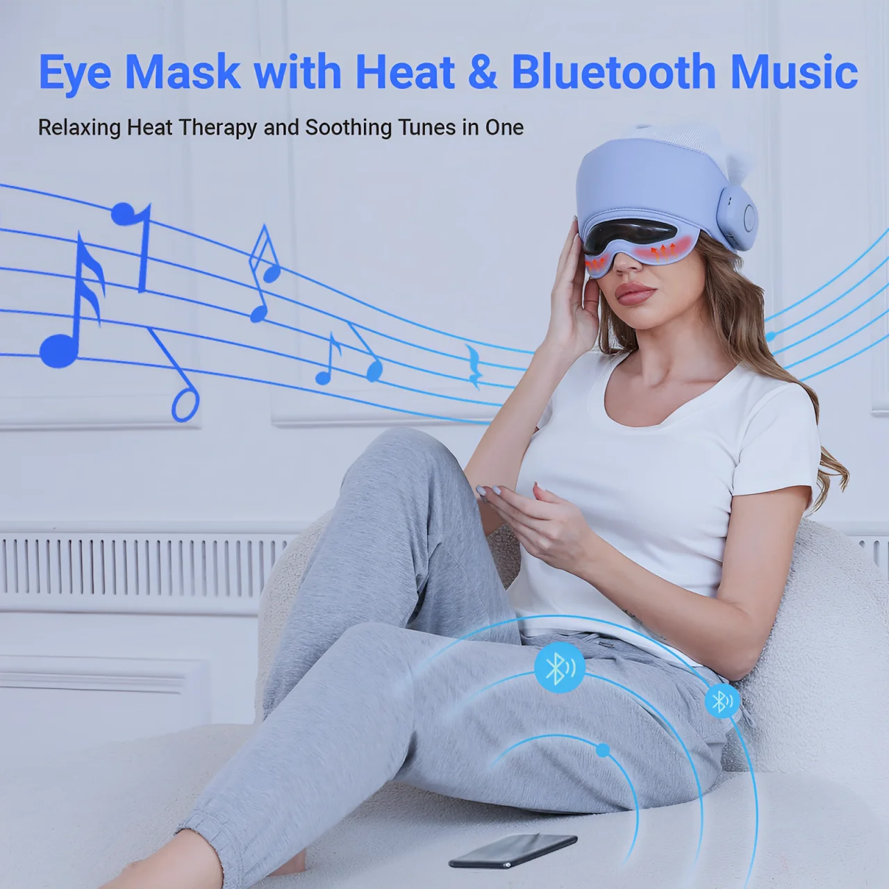 Masseur de tête pour soulager la fatigue, masseur oculaire avec chaleur, massage de la tête et des yeux pour soulager le stress, compatible Bluetooth, cadeaux idéaux